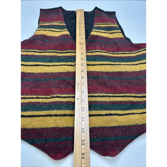 VTG 90s Blanket Stripe Wool Suit Vest Red Yellow Green Colorful Tribal M/L 42 - Picture 6 of 8